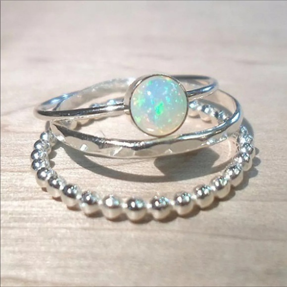 Silver and Opal 3 Set Triple Rings NWT - Picture 3 of 5